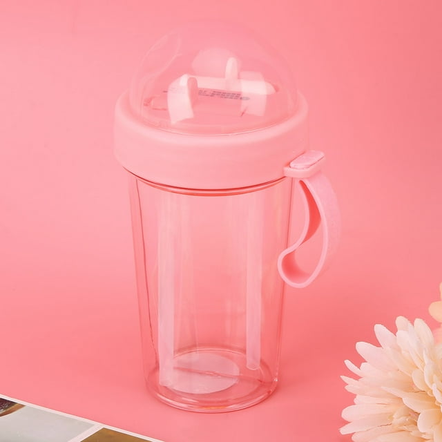 Botella de agua de doble uso BuyWeek 420 ml portátil con dos pajitas