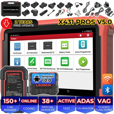 LAUNCH X431 PROS V+ 5.0 Car Diagnostic Scan Tool All Systems Scan w/t DBSCar VII, ECU Coding, 37+ Services, CANFD, IMMO,2 Year Free Update