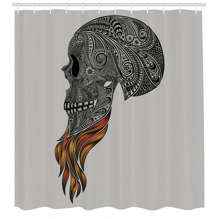 Indie Shower Curtain Abstract Skull With Floral Ornaments And Red