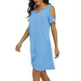 thumbnail image 2 of Women's V Neck Short Sleeve Twist Knot T-shirt Dress Cold Shoulder Cutout Casual Loose Dresses, 2 of 4