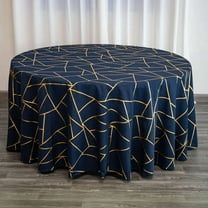 Efavormart 120" Navy Blue Round Polyester Tablecloth With Gold Foil Geometric Pattern