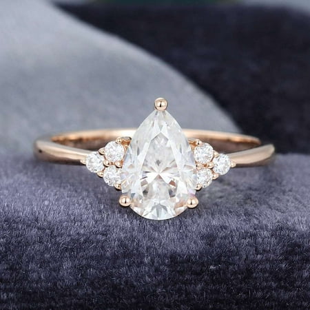 Jewelerix Pear Cut Ring 2 Ct Moissanite Diamond Engagement Ring Plated Rose Gold Handmade Jewelry Anniversary Promise Ring Gift for Her