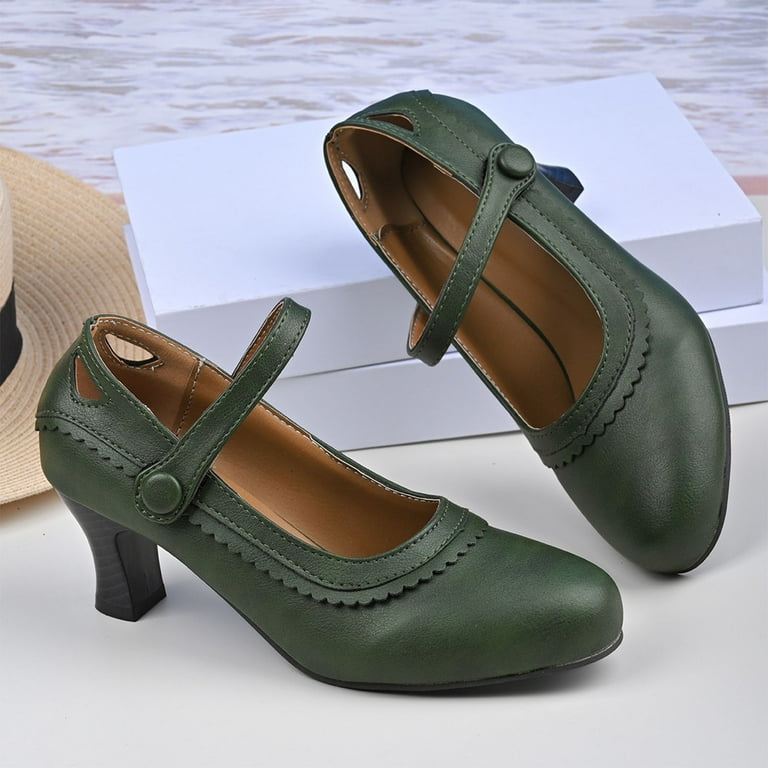 Viluyesy Women's Chunky Heeled Sandals, Closed Toe Solid Color Ankle Strap  Ladies Ruffles Office Dress Shoes Green - Walmart.com