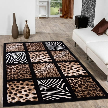 10 X 7 Area Rug Allstar Black Dots Square Animal Prints Design Modern Geometric Area Rug (7' 9