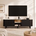 thumbnail image 2 of Doyolan Mid-Century Modern 55" TV Stand for 70" TV, Wood Entertainment Center with Storage and Shelves, 2 Sliding Tambour Doors, Black, 2 of 6