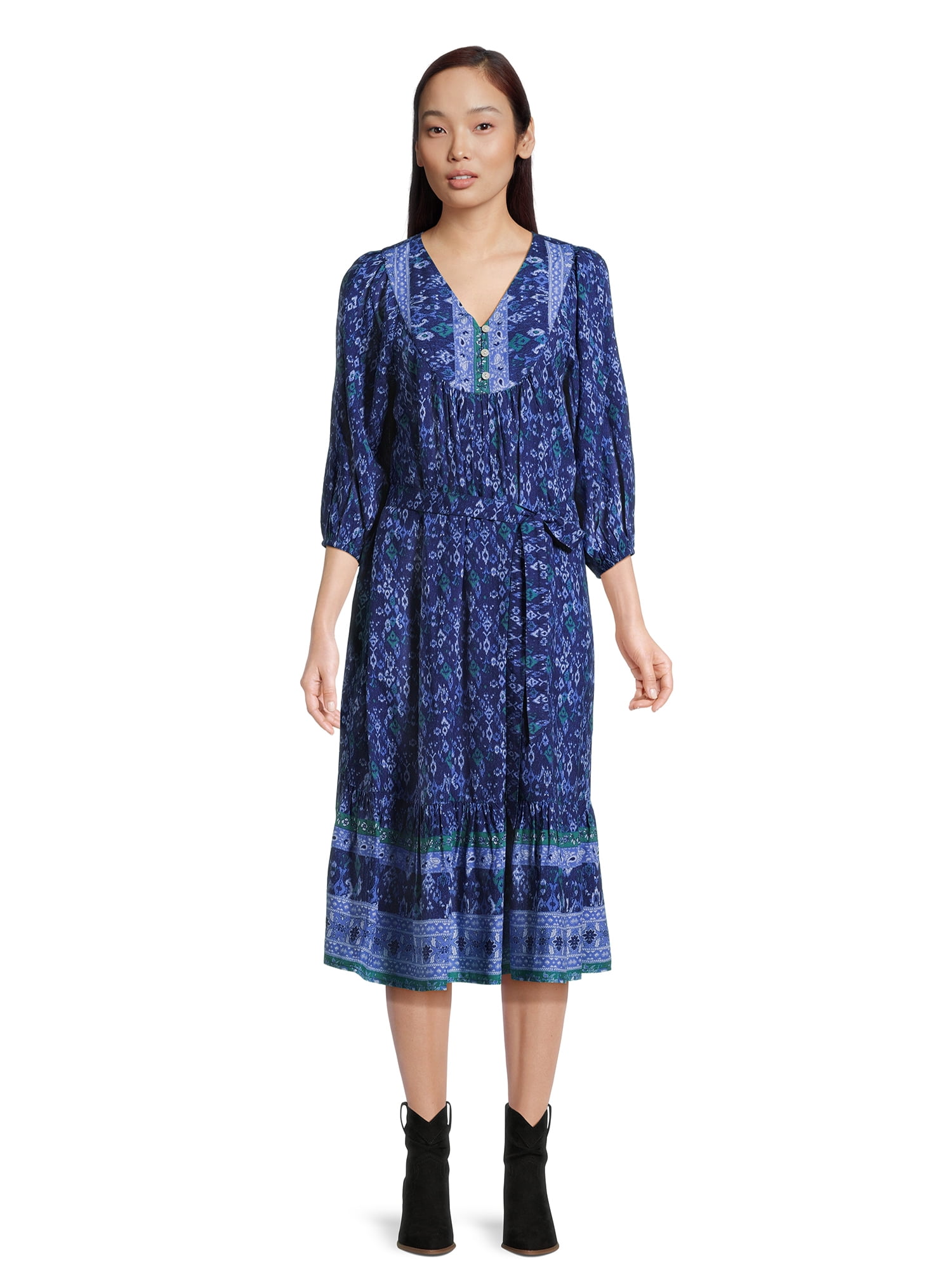 beachlunchlounge Women's Puff Sleeve Midi Dress