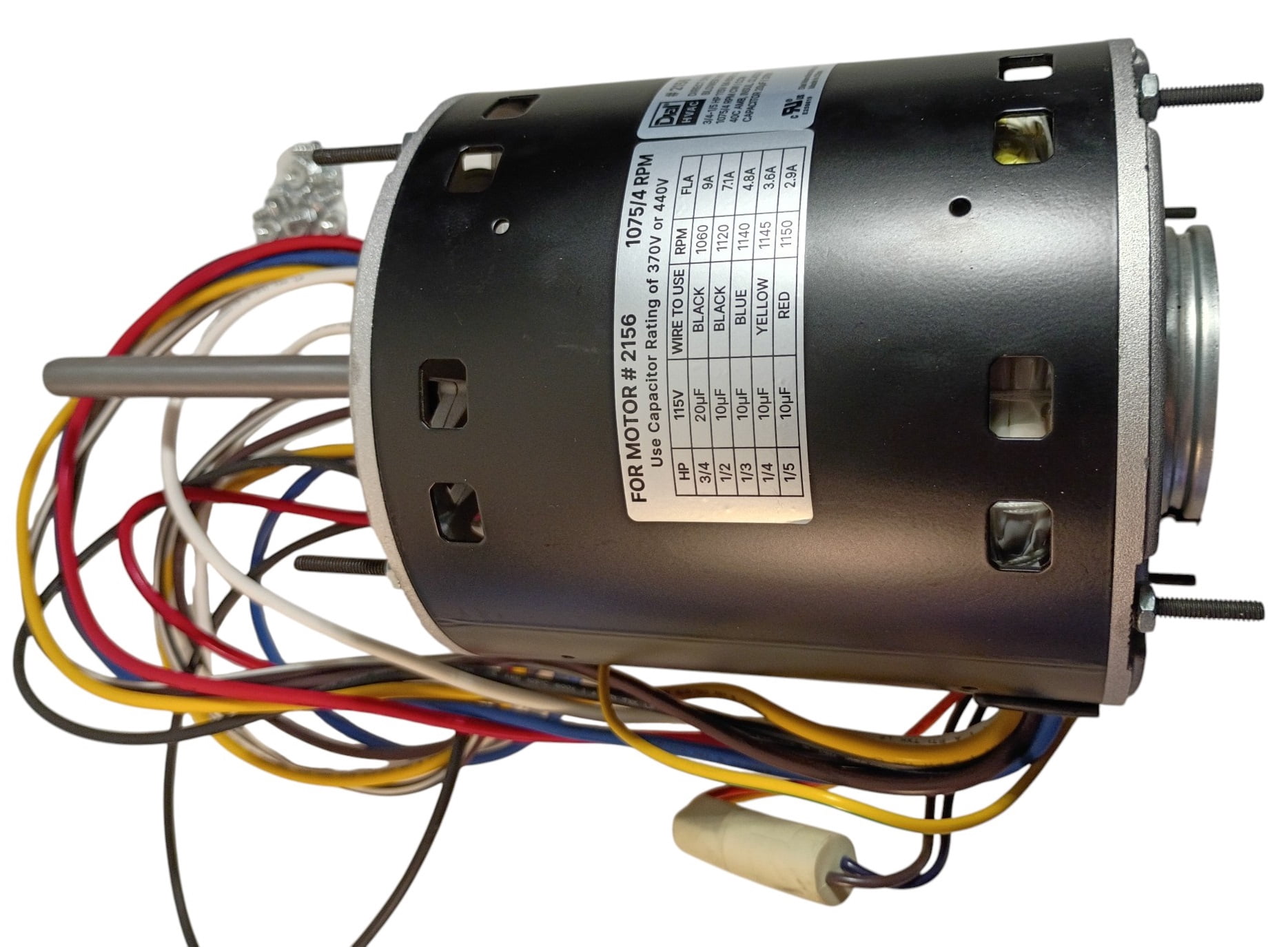 5.6" Dia., 3/4–1/5 HP, 115V, 4 Speed, 1075 RPM Direct Drive Blower Motor, 2156