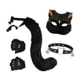 thumbnail image 3 of Conjunto de máscara y cola de gato y zorro, gargantilla para fiestas, mascaradas, actuaciones en el escenario y disfraces. Oro negro, 3 of 9