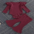 thumbnail image 2 of Newborn Baby Girl Boy Romper Bodysuit Top Ribbed Bell Bottom Pants Set 2Pcs Outfits, 2 of 6
