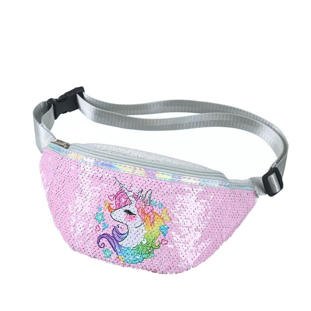 Riñonera Con Lentejuelas De Unicornio, Riñonera Con Purpurina Para Niños, Riñonera De Dibujos Animados, Bolsillo De Viaje Al Aire Libre Sweethay AP006467-03