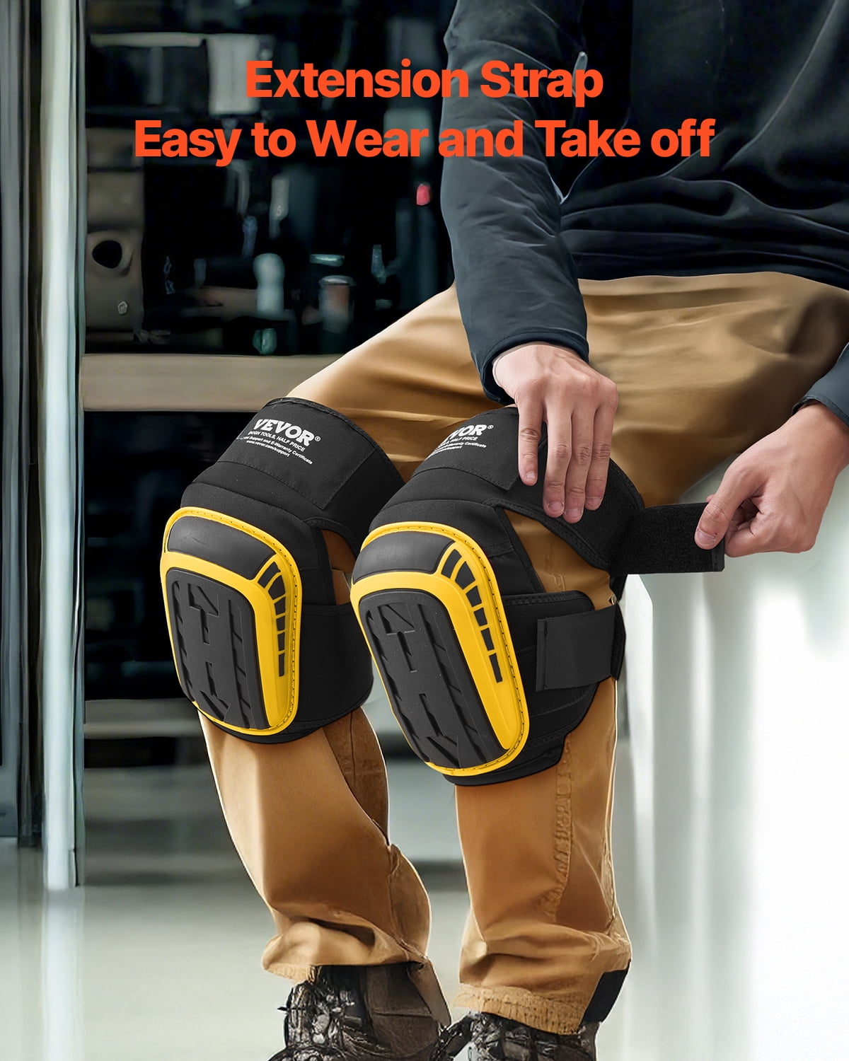 VEVOR Knee Pads for Work, Extended Heavy Duty Construction Knee Pads with 2 Extension Straps,Anti-slip Foam Gel Knee Pads, Men & Women, for Gardening Flooring Roofing and Cleaning,Yellow and Black