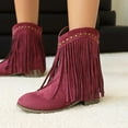 thumbnail image 6 of Women Ankle Boots Women's Fashionable Casual Versatile Cool Winter Tassel Sleeve Boots Short Boots Thick Heel Ankle Boots Wine 42, 6 of 9