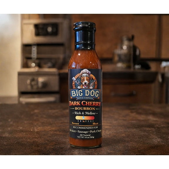 Big Dog Sauce Co. Dark Cherry Bourbon Sauce, Award-Winning, All-Natural Bold Flavor, 13 oz Bottle