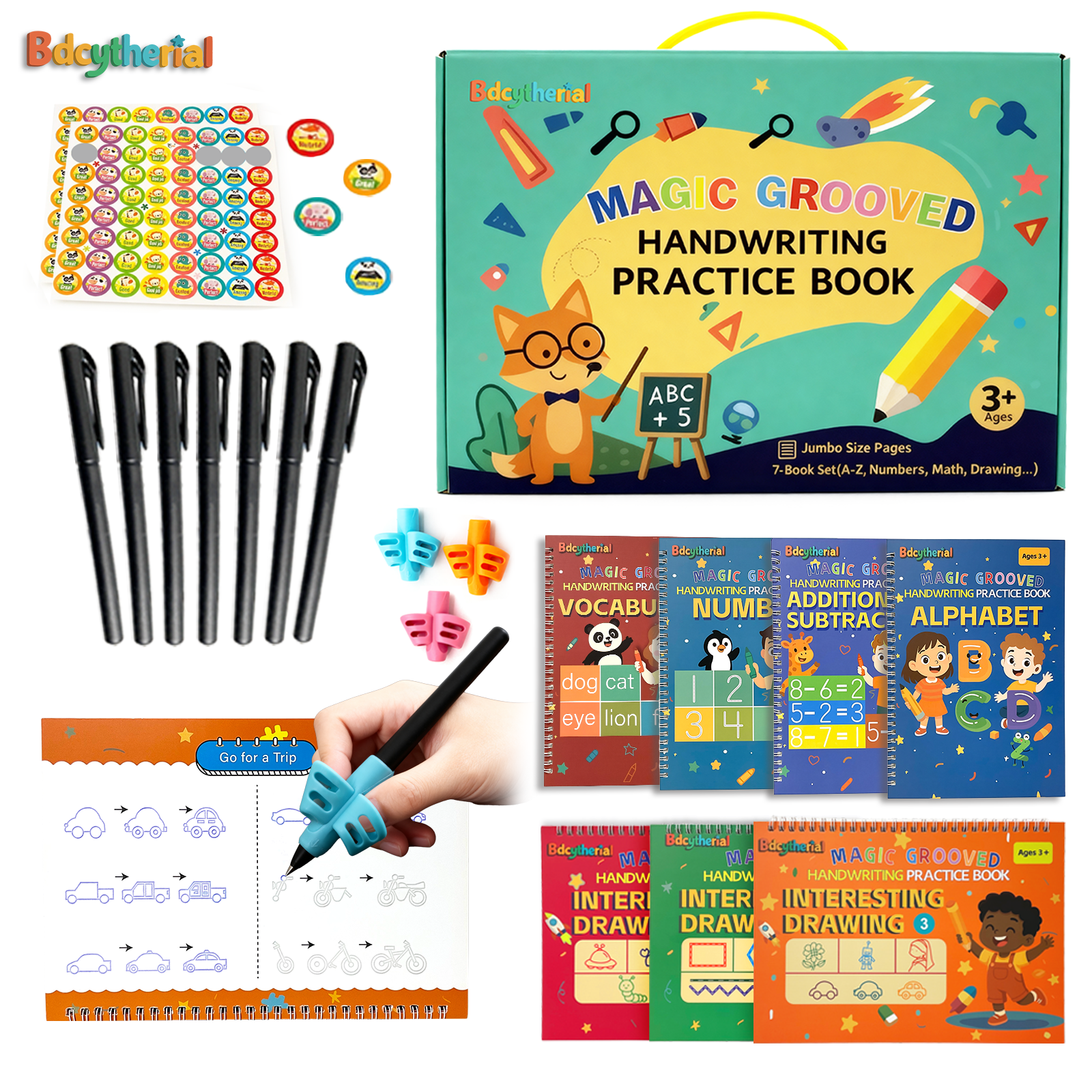 Magic Grooved Writing Practice, Large Grooved Handwriting Books Practice for Kids , Preschool Learning Activities, Tracing Books for Kids Ages 3-8, Preschool Workbook, Reusable Write Number Letter
