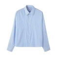 thumbnail image 4 of Men's Striped Crop Blouse Casual Button-Down Lapel Long-Sleeve Shirt Loose Fit Top, 4 of 7
