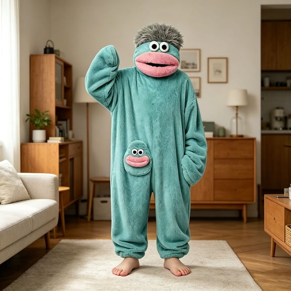 Big Mouth Monster Pajamas,Plus Size Funny Onesies Womens Winter Pajamas Hooded Onesie Halloween Fuzzy Jumpsuit