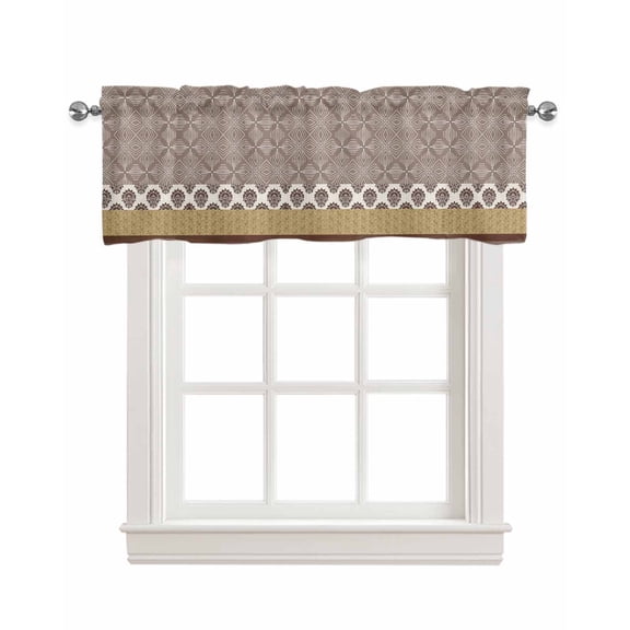 Brown Mandala Linen Curtain Valance for Bedroom/Bathroom/Kitchen/Living/Dining Room Window,Boho Rustic Tribal Ethnic Bohemian Geometric Pocket Topper Drapes Decorative Cafe Drapery Panel 54"x18"