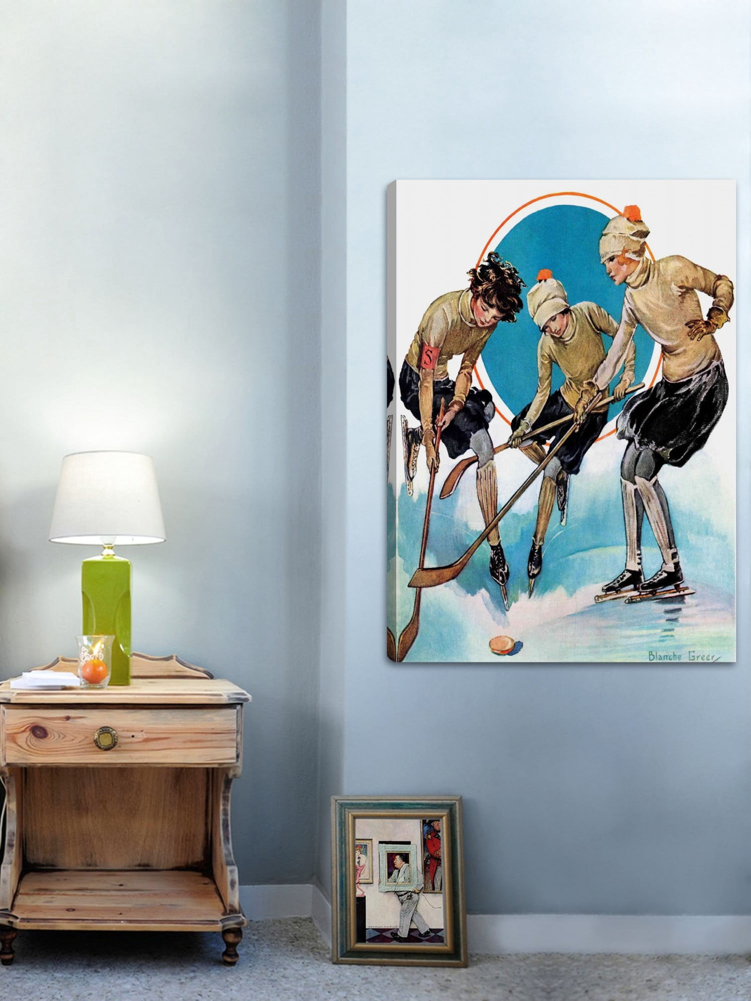 Marmont Hill Girls Playing Ice Hockey by Blanche Greer Painting Print on Canvas