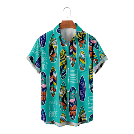 

MLFU Teens Mens Hawaiian Shirt Short Sleeve Button Down Slim-Fit Polyester Shirt Party Costume Up to 8XL