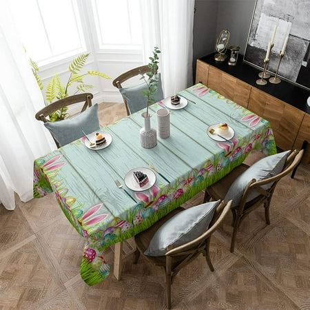 

Easter Tablecloth Waterproof Tablecloths Easter Eggs Easter Bunny Grass Rustic Wood Welcome Spring Table Cloth Dining Table Cover Cloth for Kitchen Party Outdoor Tabletop Decor Rectangle 60x102 Inch