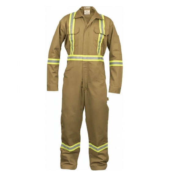 Just In Trend Safety Hi Vis Coverall with Leg Zipper – 100% Cotton, 7 oz (2XL, Khaki)