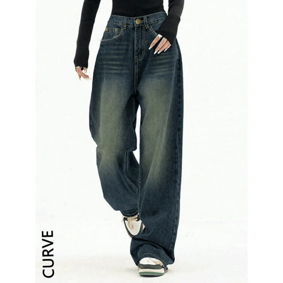 Large Women's Wide-Leg Loose Jeans High-Waist Y2K Overalls Casual Loose Boyfriend Pants