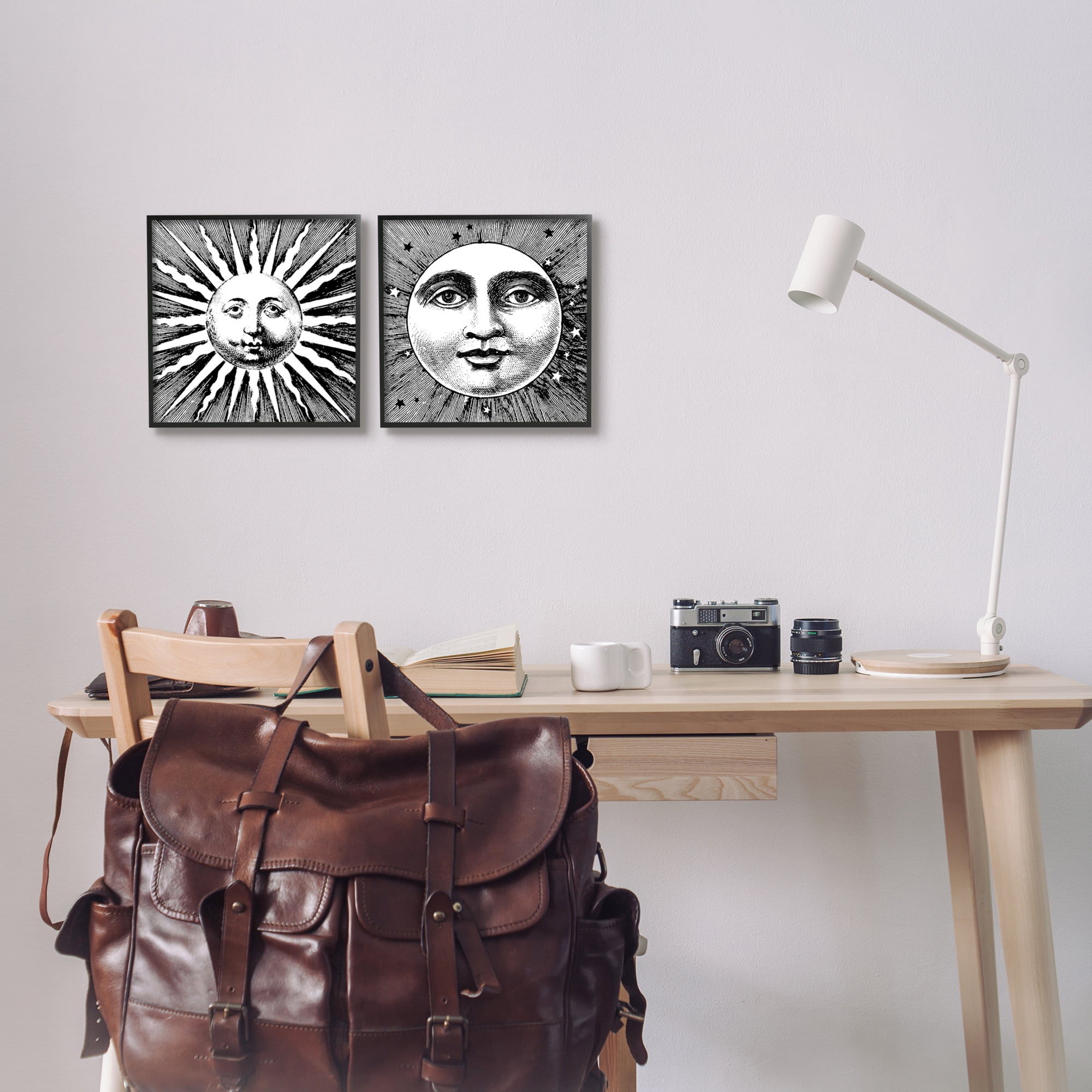 Stupell Industries Sun & Moon Faces Landscape Painting Black Framed Art Print Wall Art, 12 x 12