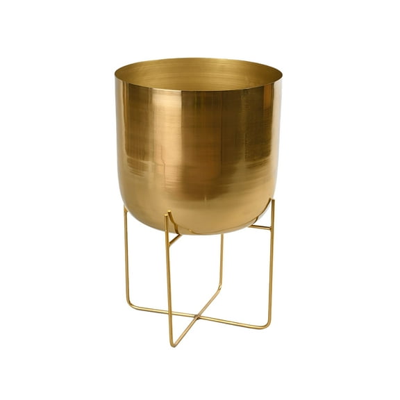 Serene Spaces Living Wide Round Gold Planter with Detachable Metal Stand, Decorative Indoor Planter Pot