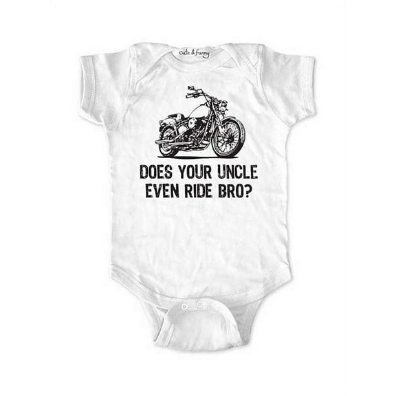 Does your Uncle even ride bro - wallsparks cute & funny Brand - baby one piece bodysuit - Great baby shower gift!