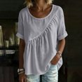thumbnail image 4 of ClodeEU Women's Cute Crew Neck Ruched Short Sleeve T-Shirt,Solid Color Casual Loose Summer Top Gray,Women's Plus XL, 4 of 8