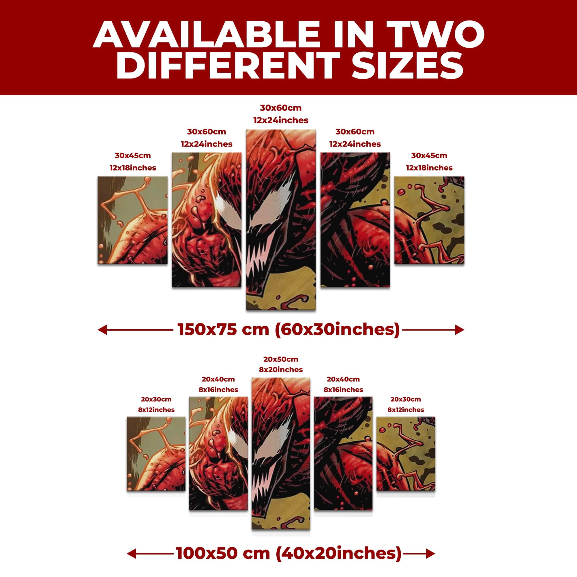 Carnage Canvas Wall Art by DreamController Set of 5 - 20x40 inches Wall Decor | HD Printed & Wooden framed wall art | Modern Wall Decor for Bedroom, Living Room, Office, Kids Room | Made in USA