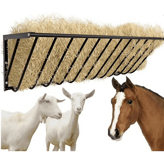 Horse Hay Feeder, 31.5'' Long Livestock Hay Feeder with 24 Gallon Large Capacity, Carbon Steel Wall Mounted Hay Rack for Horses, Sheep, Goats, Indoor Outdoor Uses