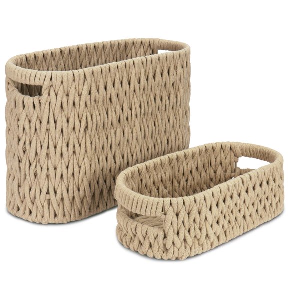 Cestas De Almacenamiento De Papel Higiénico Boho, Cestas De Baño Tejidas Con Cuerda De Algodón, Juego De 2 Soportes De Papel Higiénico De Pie Para 6 Mega Rollos De Contenedores De Almacenamiento Para