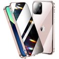 thumbnail image 1 of Lockable iPhone 12 Pro Max Anti-Peeping Case with Camera Lens Protector Privacy Screen Protector Strap Hole Aluminum Alloy Metal Bumper Case Double Lock Glass Case Cover (12ProMax, Black)Pink13ProMax, 1 of 7