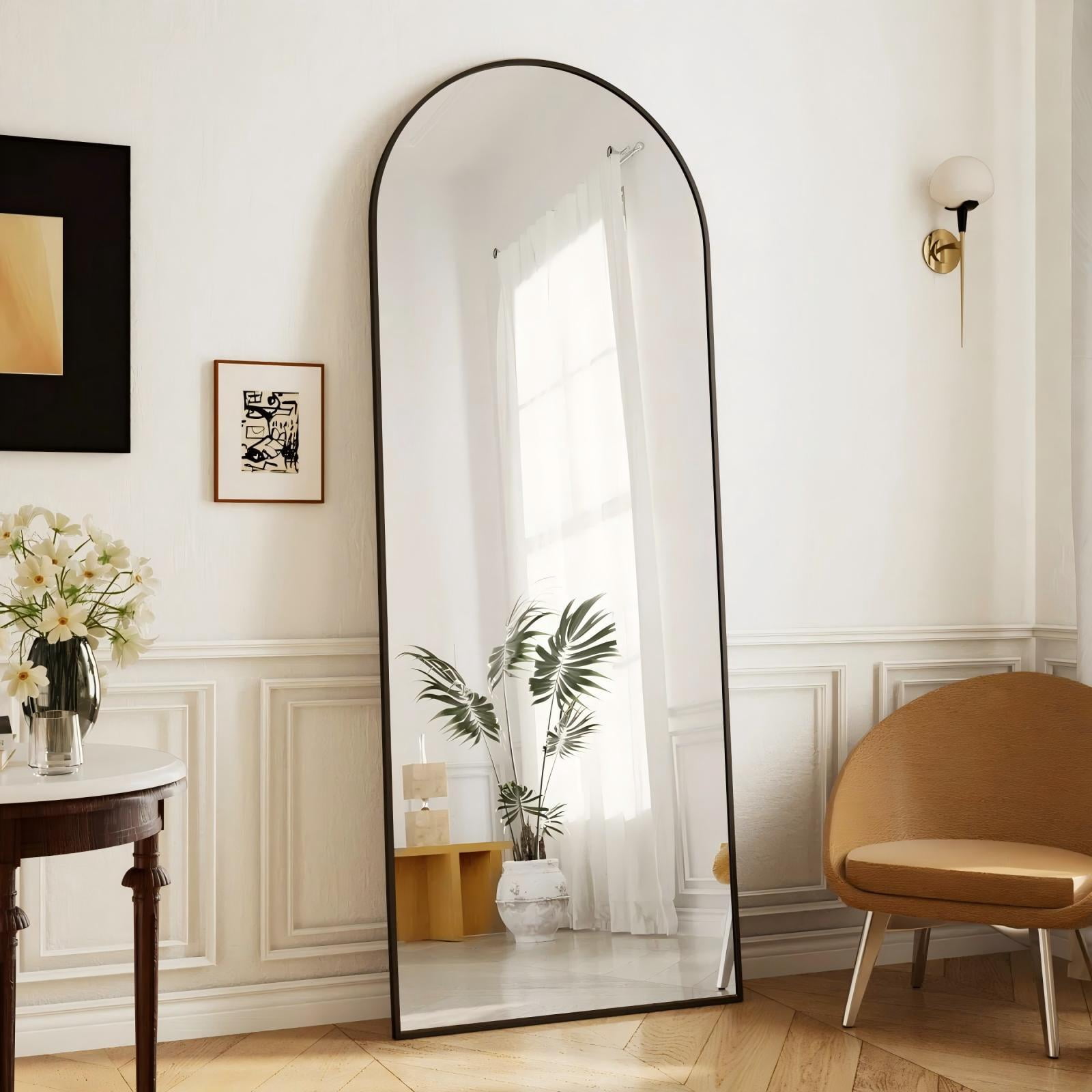 Lumora 64"x21.3" Arched Full-Length Mirror Free-standing Floor Mirror with Aluminum Frame, Black