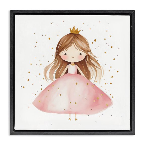 Stupell Industries Cottage Little Princess with Pink Gown Black Floating Frame Canvas Art, 18 x 18, by Creative Studio