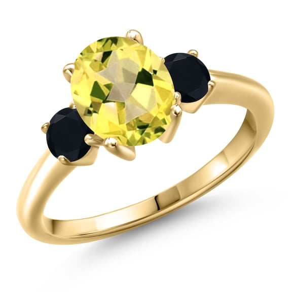 Gem Stone King 10K Yellow Gold Canary Mystic Topaz and Black Onyx Engagement Ring for Women | 2.44 Cttw | Oval 9X7MM | Gemstone November Birthstone | Size 7