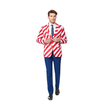 Red and Blue United Stripes Men Adult Americana Suit - XL
