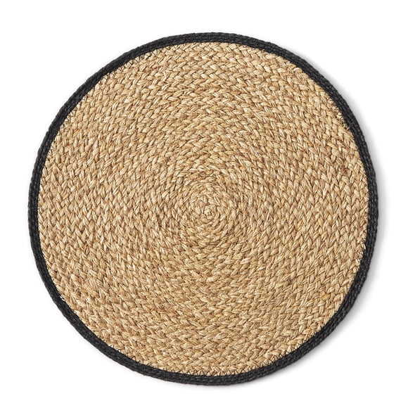 Set de table rond Hometrends, bordure unie, 100 % jonc de mer, noir, 38 cm (15 po).