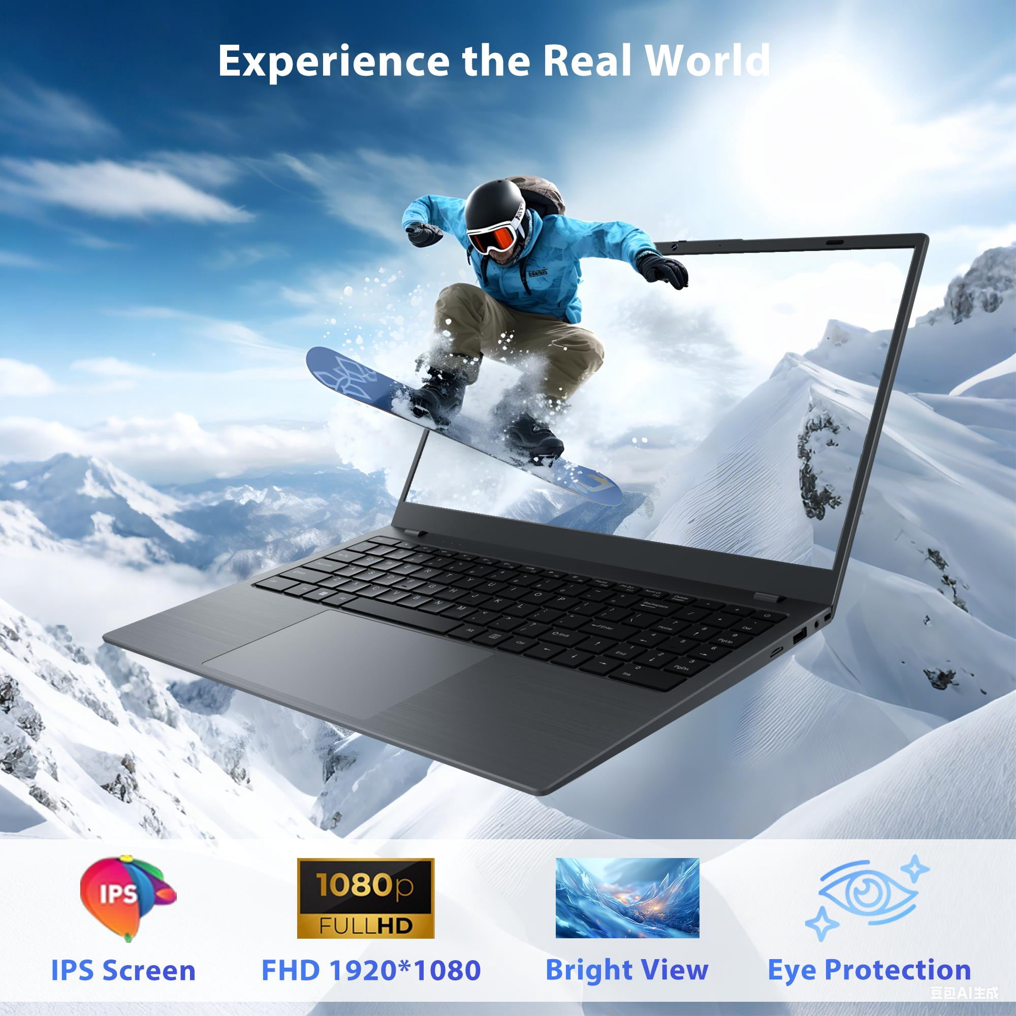 RNRUO 15.6" Laptop Computer, 32GB RAM 1TB SSD, Intel 6500Y with 2 Cores, Office 2024 FHD Display WiFi5 BT5.0 Type-C PD Long Battery Life, Windows 11 Laptop for Business, Student, Dark Gray