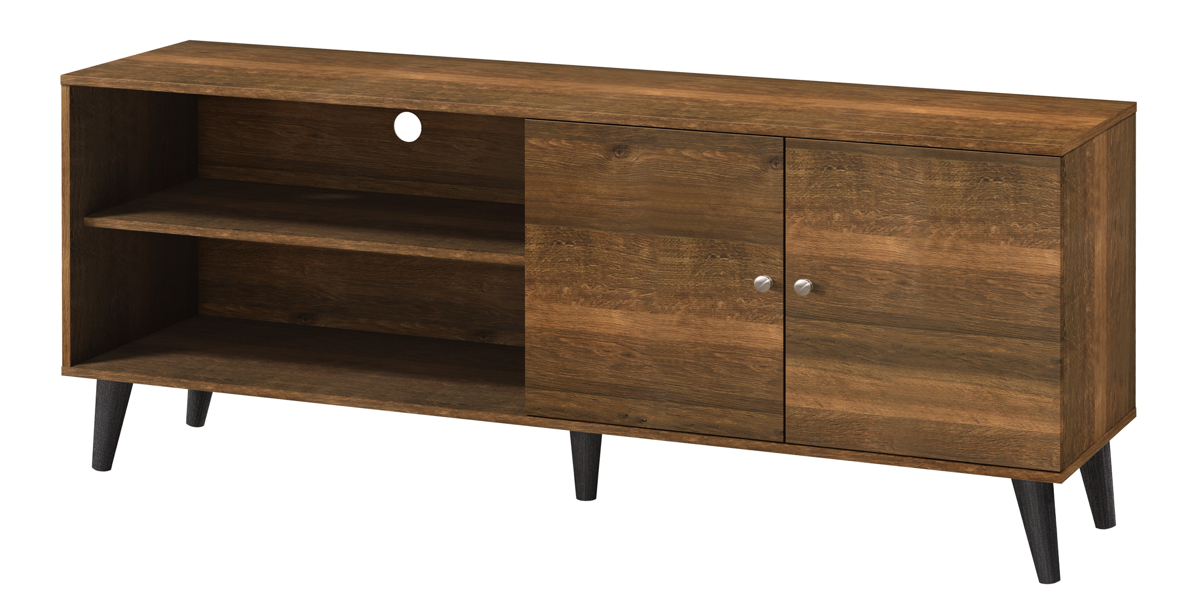 US Pride Furniture Wood Stand for 65 inch Flat Screen with 2 Storage Shelves & 1 Cabinet Modern Entertainment Centre for TV in Living Room L63 x W15.2 x H25.6 Brown