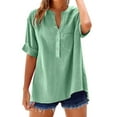 thumbnail image 5 of Women's Casual Shirts with Pocket V Neck Button 3/4 Sleeve Basic Tee Casual Loose Fit Solid Color Tops (2XL, Mint Green), 5 of 7