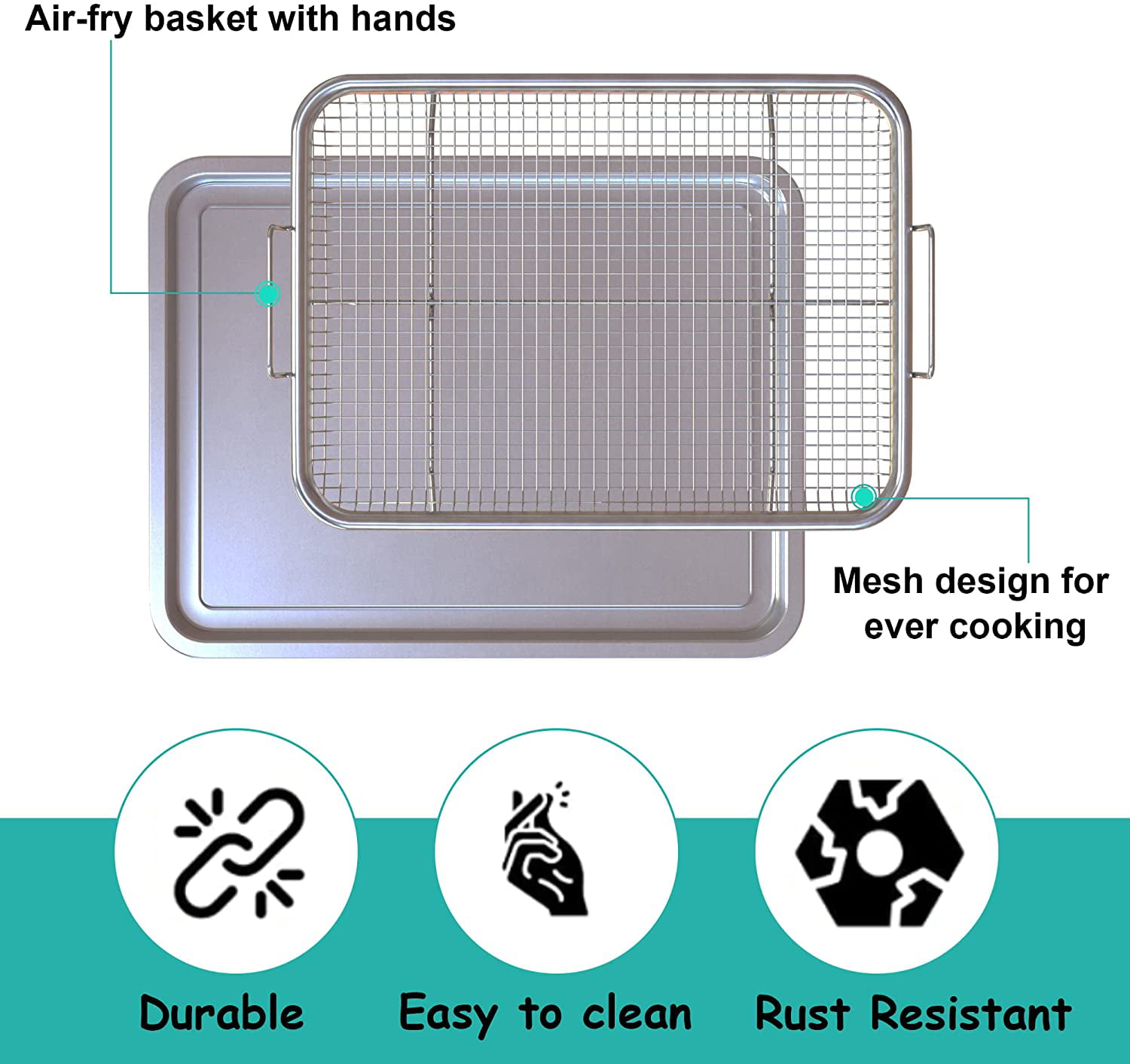 Ingcebo 13x9.6 Inch Stainless Steel Air Fryer Basket for Oven, Toaster Oven  Crisper Tray, Air Fryer Basket for Convection Oven Cooking Baking Cooling