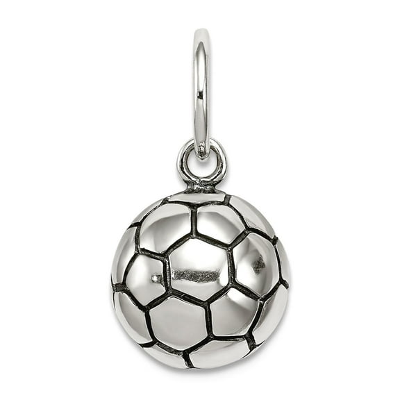925 Sterling Silver Solid Polished Oxidized Antique Soccer Ball Charm 12x11mm Wide Pendant Necklace for Women