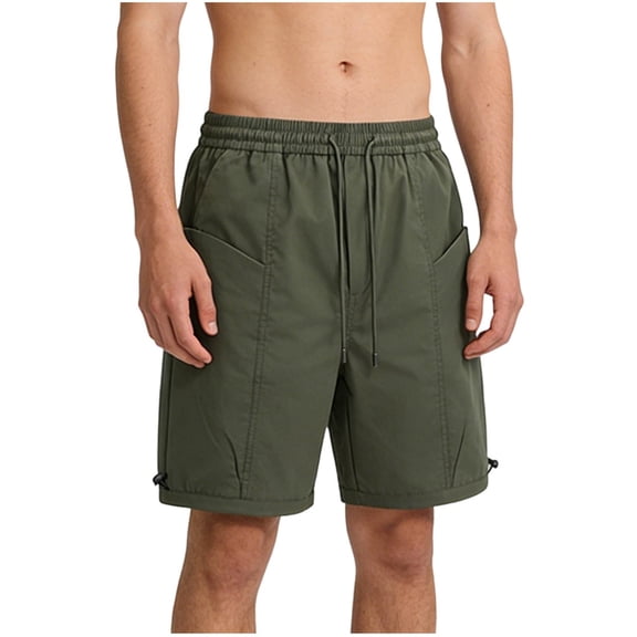 Mrmaere Men's Basic Casual Shorts Relaxed Cut Elastic Waist Pull On Closure Lightweight for Summer Casual Errands Army Green L