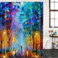 thumbnail image 4 of Extra Long Shower Curtain 72x84 Inch, Orange Blue Purple Forest Shower Curtain Waterproof Bathroom Decor, Oil Painting Trees Couple Fabric Bath Curtain Set Accessories with Hooks, 4 of 7