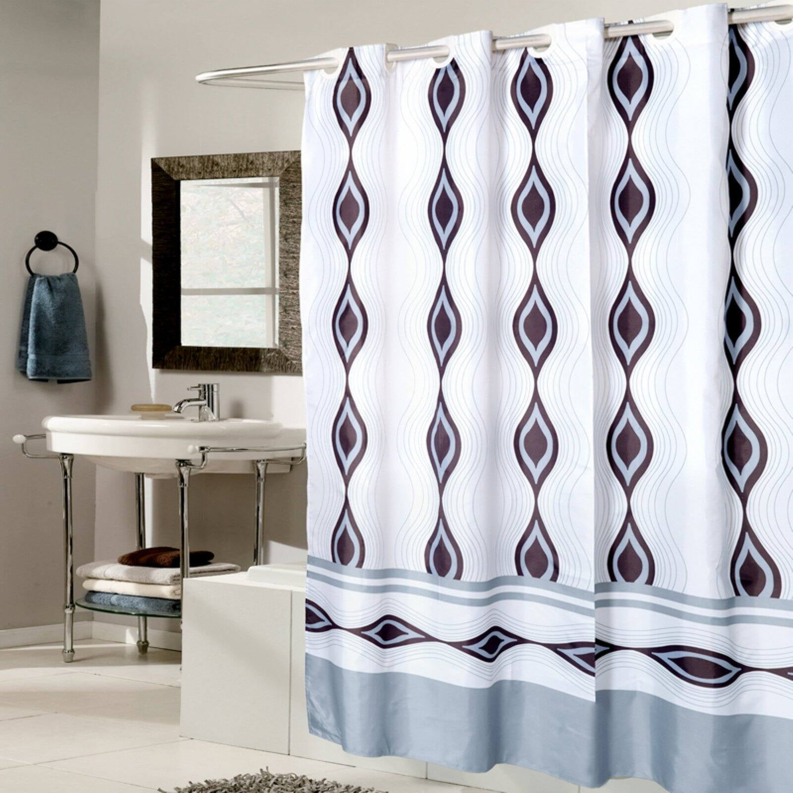 Sweet Home Collection EZ On Harlequin Fabric Hookless Shower Curtain