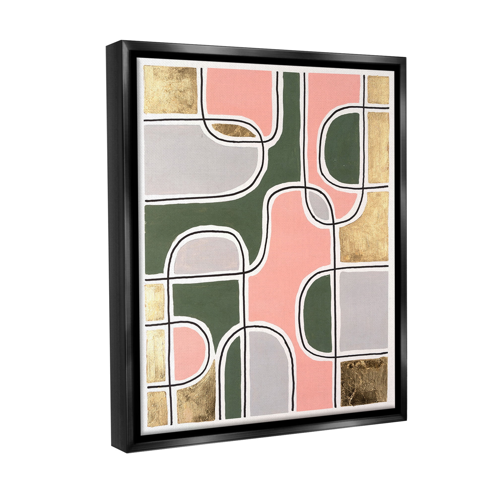 Stupell Industries Modern Shapes & Glam Abstract Painting Black Floater Framed Canvas Art Print Wall Art, 25 x 31