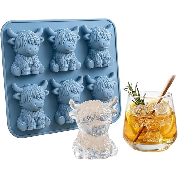 Mini Highland Cow Ice Cube Mold,Cute 3D Highland Cow Ice Tray for Freezer,Cute 3D Ice for Drinks.