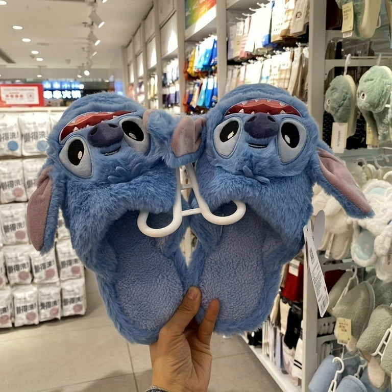 Miniso Disney Stitch Novelty Slippers Kawaii Comfy Plush Closed Toe Non Slip Shoes Indoor Bedroom Slippers